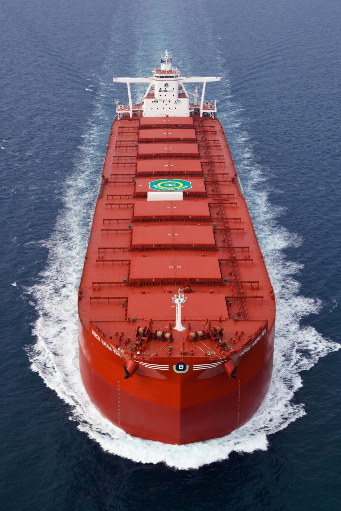 Bow on photo of the Berge Mauna Kea hyper-efficient Newcastlemax vessel